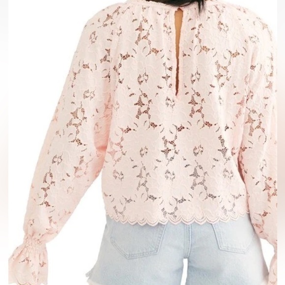 Free People Olivia Balloon Sleeve Lace Blouse Pink Medium NWT OB1037937 - Picture 2 of 5